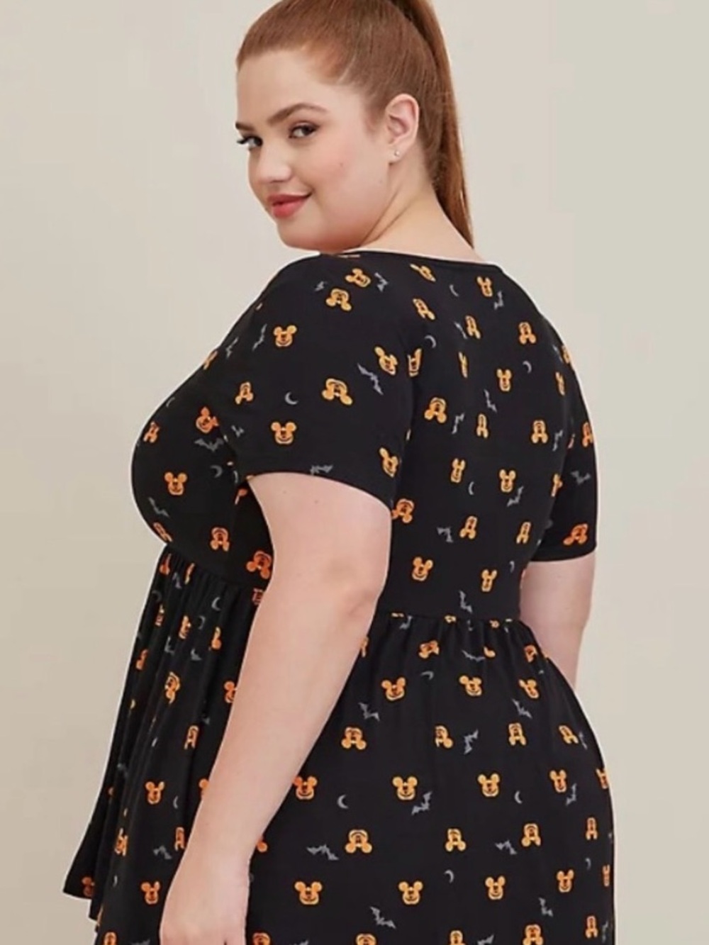 Disney Plus-Size Black Halloween Mickey Print Sleep Top - Orange Accents - Picture 4 of 9